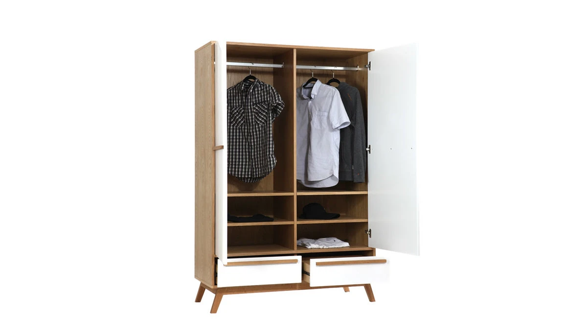 Armoire Design Avec Penderie Finition Bois Clair Et Blanc Mat L120 Cm HELIA 5 Armoire Design Avec Penderie Finition Bois Clair Et Blanc Mat L120 Cm HELIA – Image 3