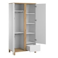 Armoire Scandinave Avec Penderie Et étagères Finition Blanc Mat Et Bois Chêne Clair L90 Cm EILIE -Boutique Miliboo armoire scandinave avec penderie et etageres finition blanc mat et bois chene clair l90 cm eilie 50697 6113d290d4f47 1200 675
