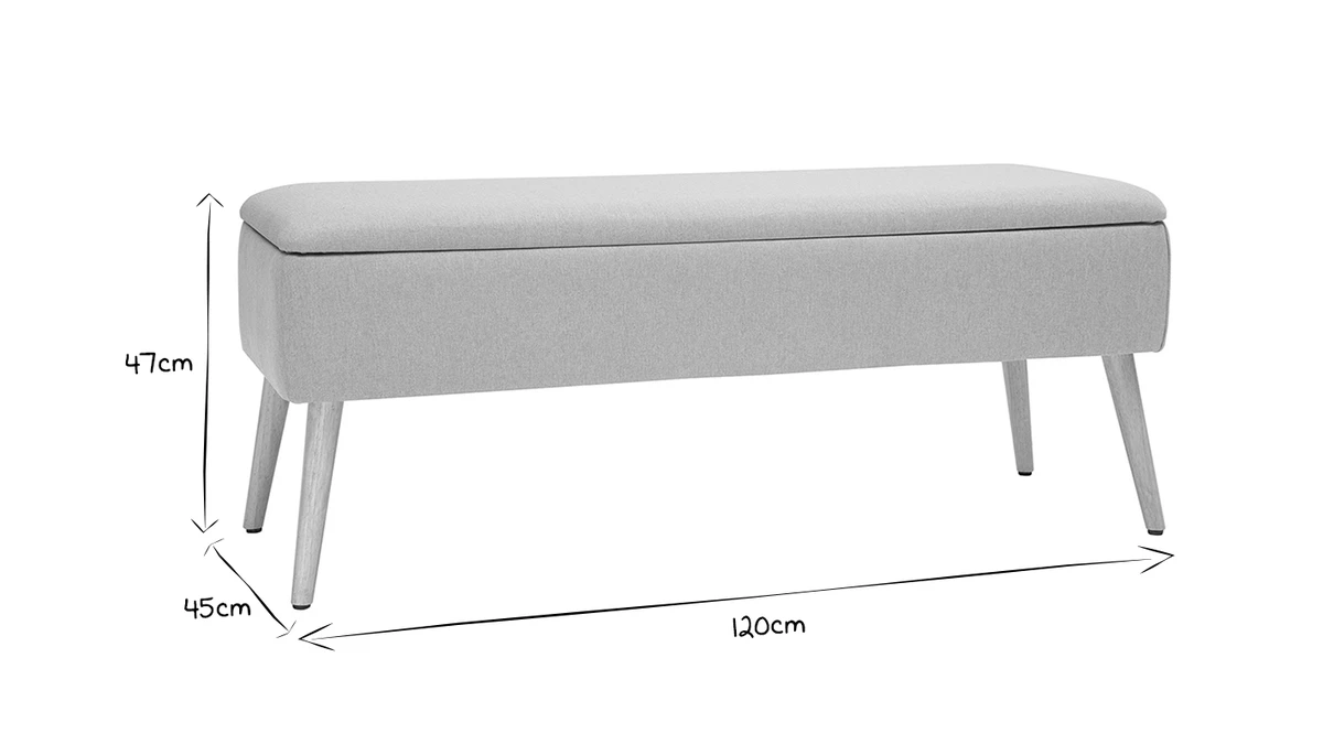 Banc Coffre En Tissu Beige Et Bois Clair Massif L120 Cm LARS 9 Banc Coffre En Tissu Beige Et Bois Clair Massif L120 Cm LARS – Image 7