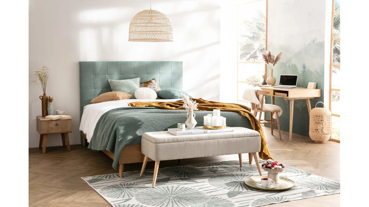 Banc Coffre En Tissu Beige Et Bois Clair Massif L120 Cm LARS 8 Banc Coffre En Tissu Beige Et Bois Clair Massif L120 Cm LARS – Image 6