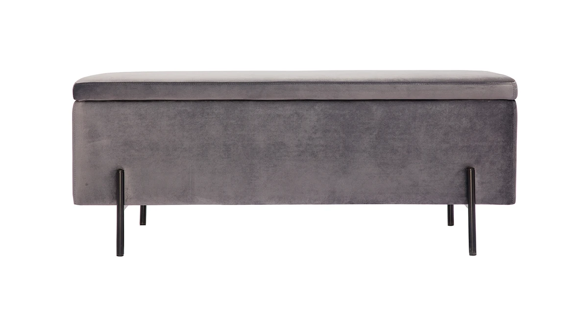 Banc Coffre En Tissu Velours Gris Foncé L120 Cm ADONIS 3 Banc Coffre En Tissu Velours Gris Foncé L120 Cm ADONIS