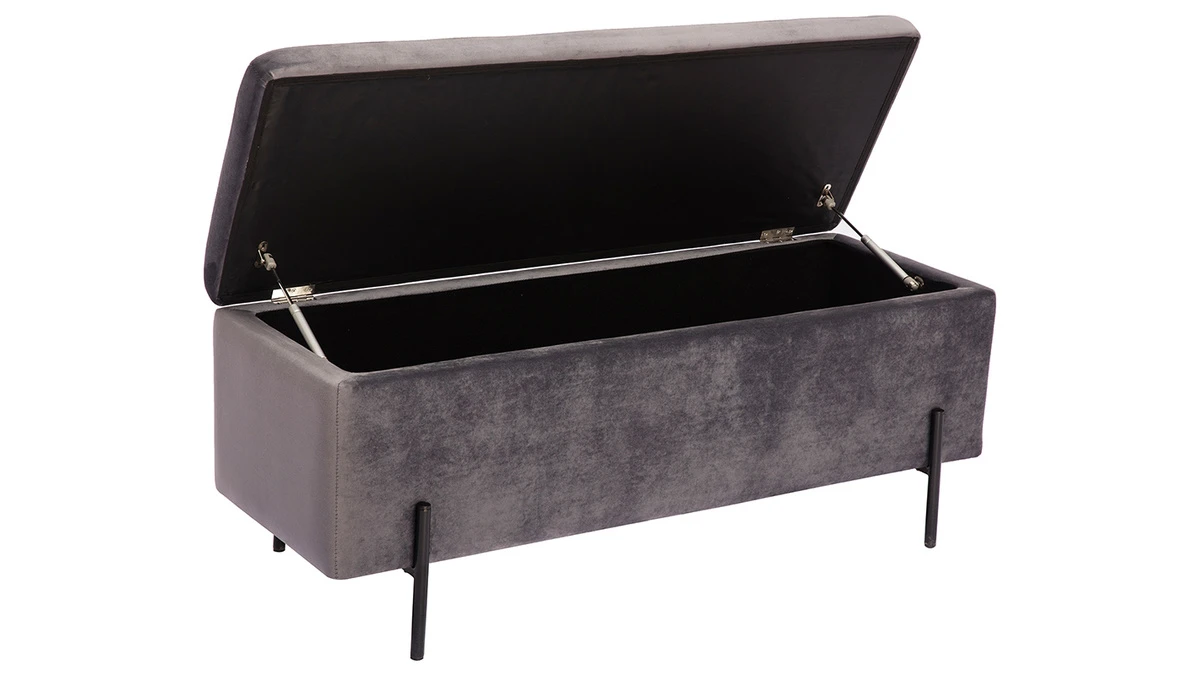 Banc Coffre En Tissu Velours Gris Foncé L120 Cm ADONIS 4 Banc Coffre En Tissu Velours Gris Foncé L120 Cm ADONIS – Image 2