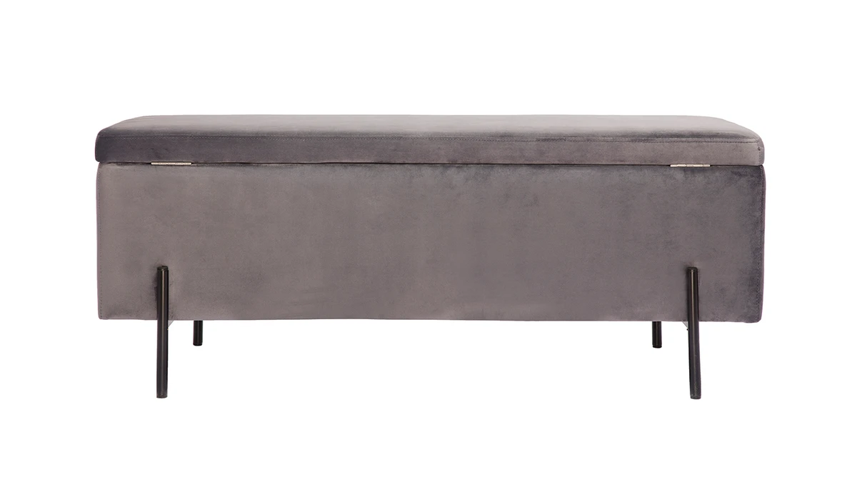Banc Coffre En Tissu Velours Gris Foncé L120 Cm ADONIS 6 Banc Coffre En Tissu Velours Gris Foncé L120 Cm ADONIS – Image 4