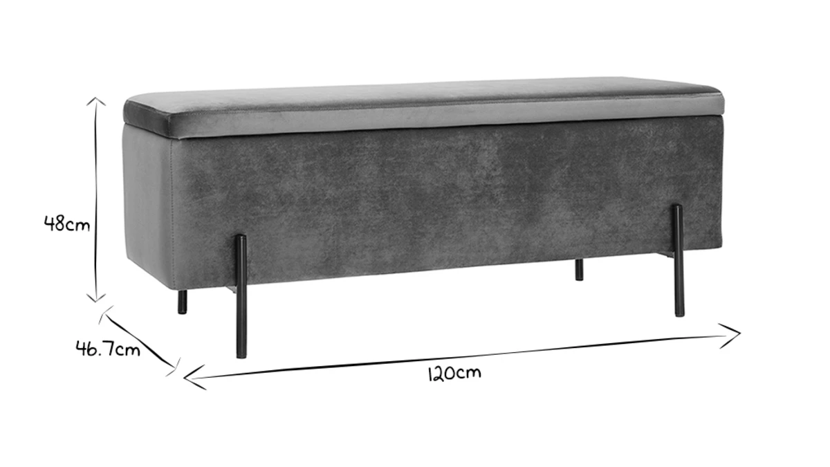 Banc Coffre En Tissu Velours Gris Foncé L120 Cm ADONIS 8 Banc Coffre En Tissu Velours Gris Foncé L120 Cm ADONIS – Image 6