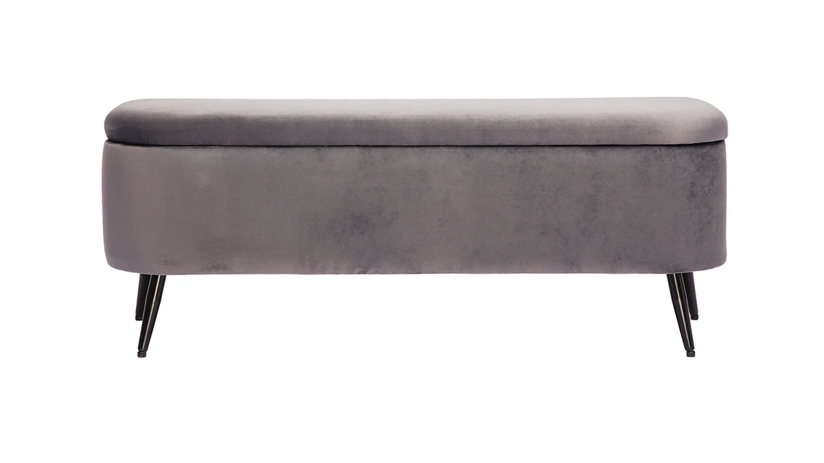 Banc Coffre En Tissu Velours Gris Foncé L120 Cm ATON 3 Banc Coffre En Tissu Velours Gris Foncé L120 Cm ATON