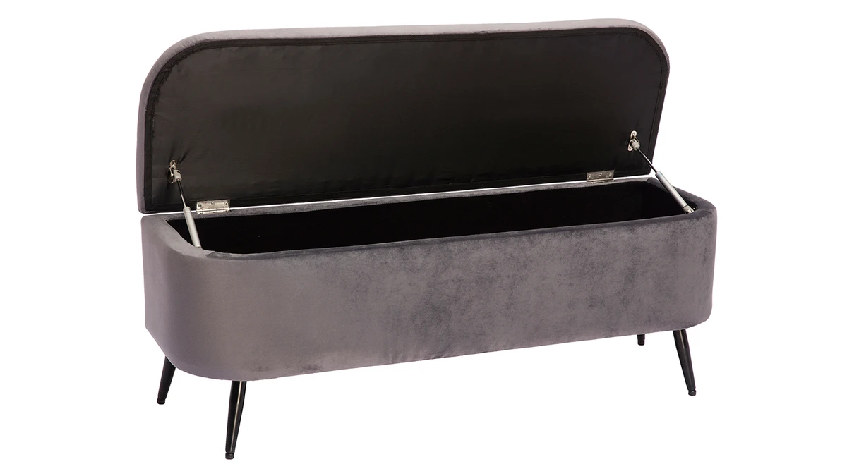 Banc Coffre En Tissu Velours Gris Foncé L120 Cm ATON 4 Banc Coffre En Tissu Velours Gris Foncé L120 Cm ATON – Image 2