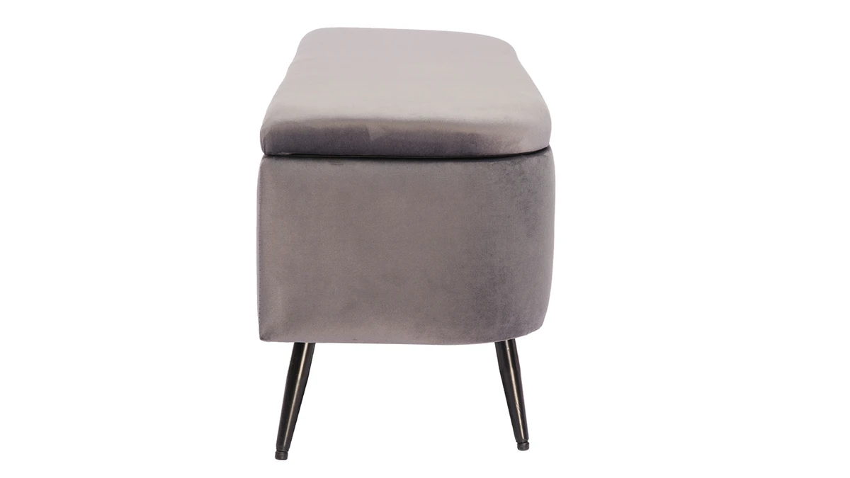 Banc Coffre En Tissu Velours Gris Foncé L120 Cm ATON 5 Banc Coffre En Tissu Velours Gris Foncé L120 Cm ATON – Image 3