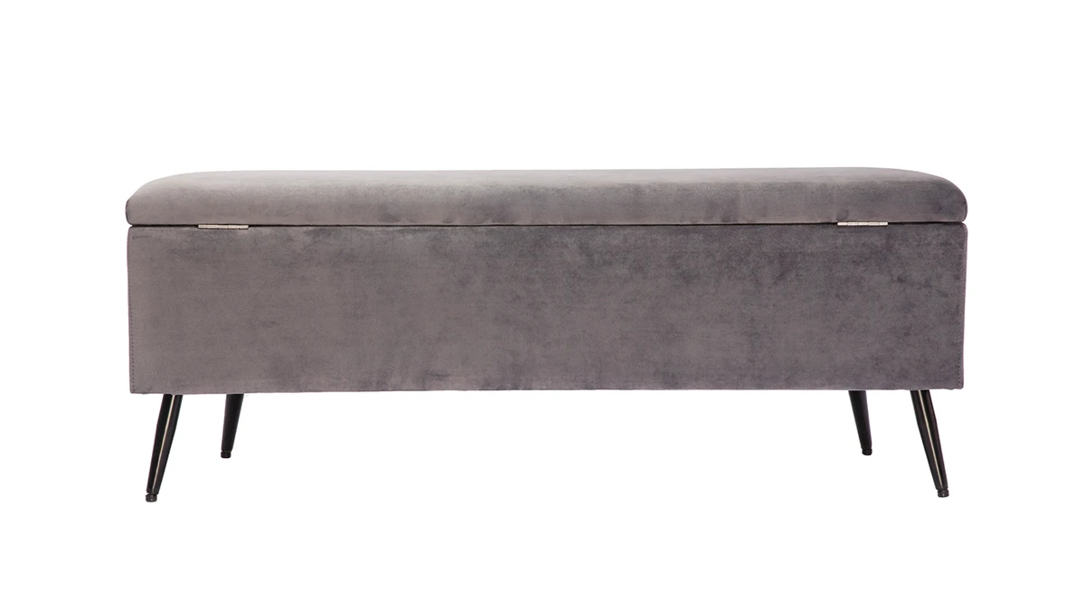 Banc Coffre En Tissu Velours Gris Foncé L120 Cm ATON 6 Banc Coffre En Tissu Velours Gris Foncé L120 Cm ATON – Image 4