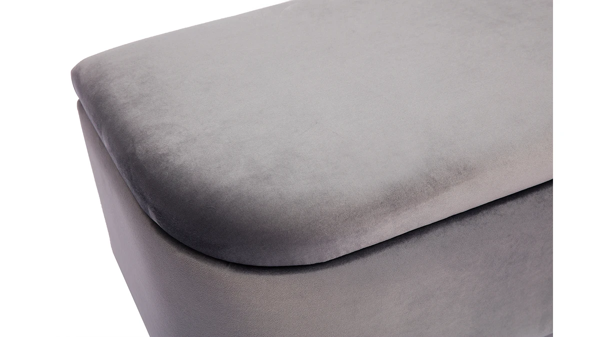 Banc Coffre En Tissu Velours Gris Foncé L120 Cm ATON 7 Banc Coffre En Tissu Velours Gris Foncé L120 Cm ATON – Image 5