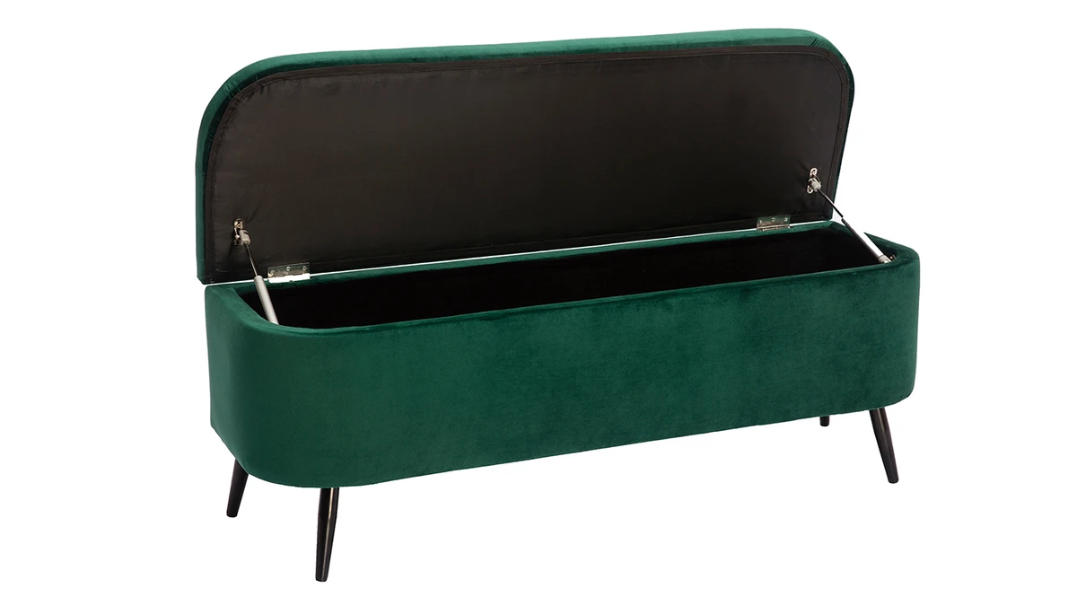 Banc Coffre En Tissu Velours Vert L120 Cm ATON 4 Banc Coffre En Tissu Velours Vert L120 Cm ATON – Image 2