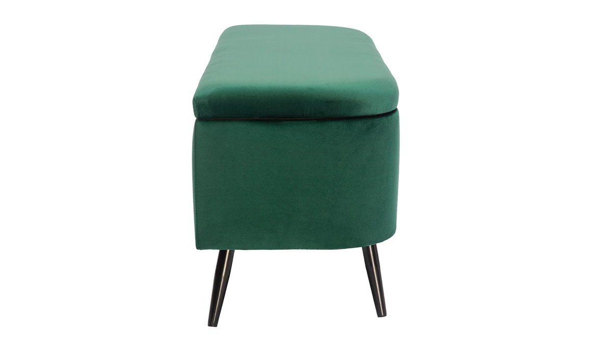 Banc Coffre En Tissu Velours Vert L120 Cm ATON 5 Banc Coffre En Tissu Velours Vert L120 Cm ATON – Image 3