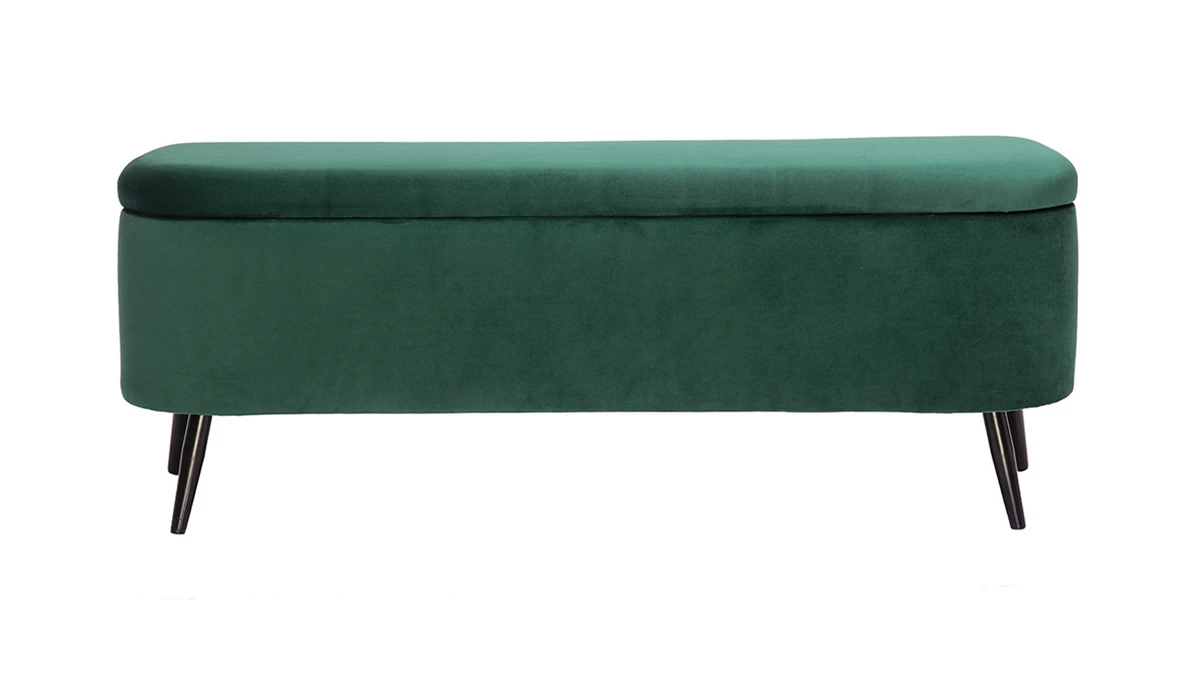Banc Coffre En Tissu Velours Vert L120 Cm ATON 3 Banc Coffre En Tissu Velours Vert L120 Cm ATON