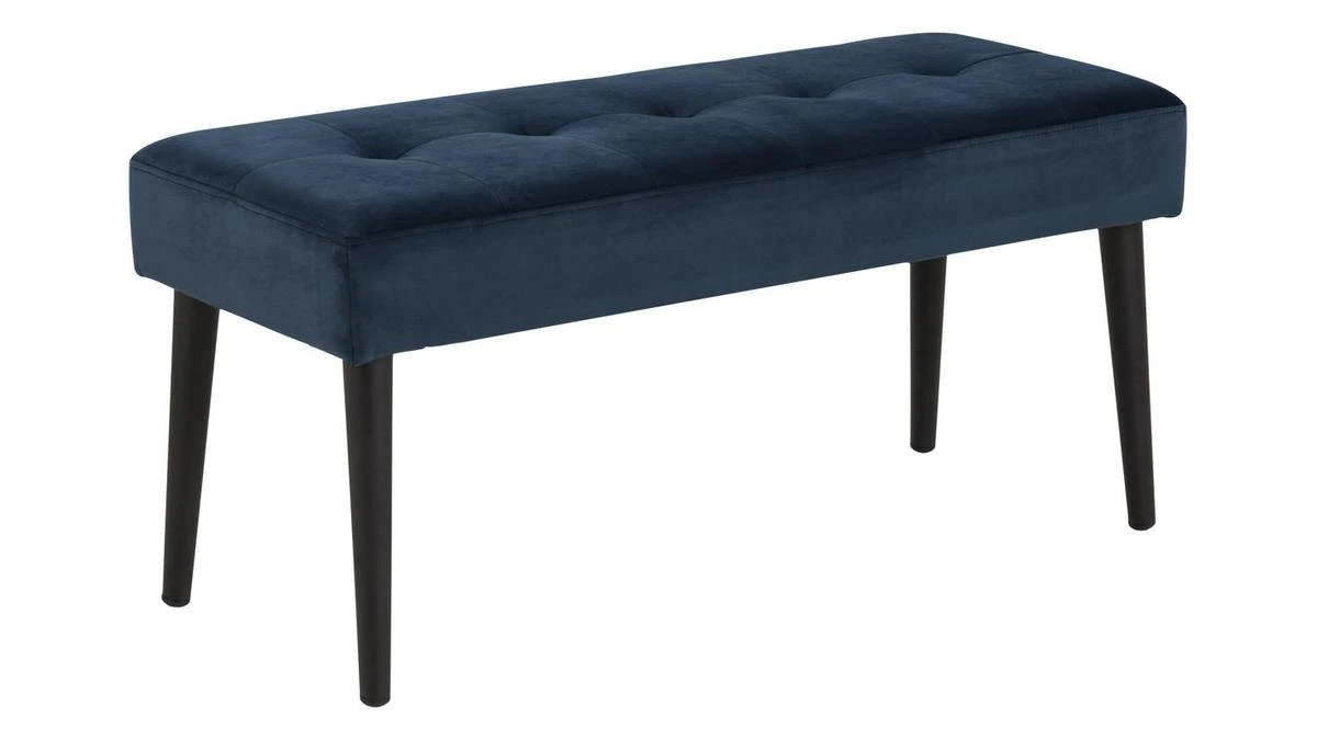 Banc Design En Tissu Velours Bleu Nuit Capitonné L95 Cm GUESTA 4 Banc Design En Tissu Velours Bleu Nuit Capitonné L95 Cm GUESTA – Image 2