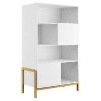 Bibliothèque Scandinave Multi Rangements Blanche Et Bois Chêne Massif L90 Cm CELESTINE