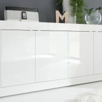 Buffet Design Blanc Laqué Brillant 4 Portes L207 Cm LATTE