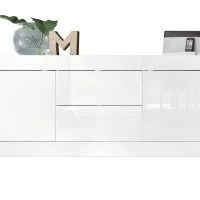 Buffet Design Blanc Laqué Brillant Avec Tiroirs L210 Cm LATTE