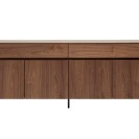 Buffet Design Bois Foncé Noyer Et Métal Noir 4 Portes 2 Tiroirs L180 Cm BLISS