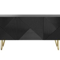 Buffet Design Noir Et Doré 3 Portes L160 Cm OZEN