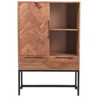 Buffet Haut En Bois Massif Et Métal Noir 1 Portes 2 Tiroirs L95 Cm STICK