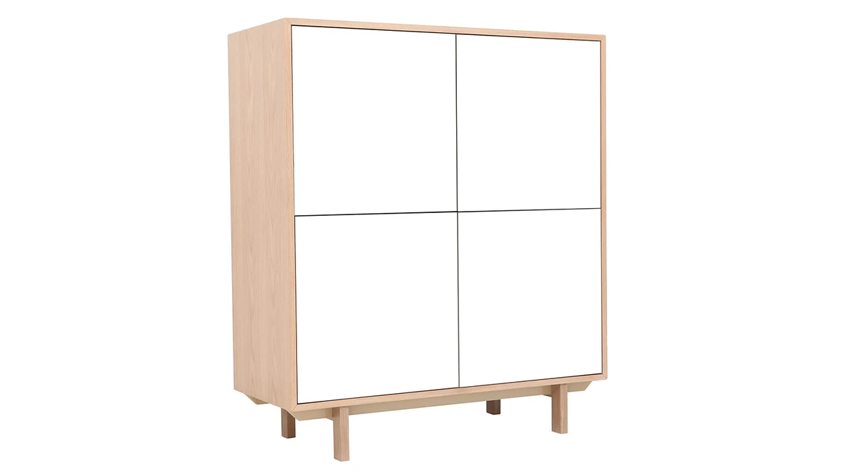 Buffet Haut Scandinave Bois Et Blanc 4 Portes L110 Cm SID 4 Buffet Haut Scandinave Bois Et Blanc 4 Portes L110 Cm SID – Image 2