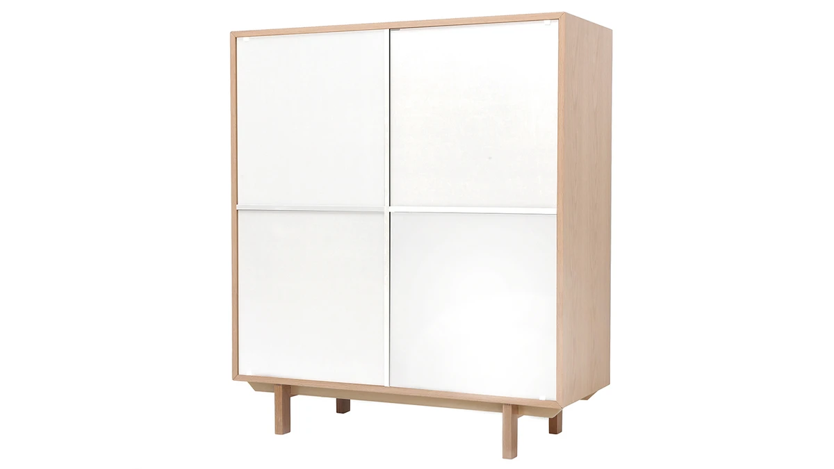 Buffet Haut Scandinave Bois Et Blanc 4 Portes L110 Cm SID 5 Buffet Haut Scandinave Bois Et Blanc 4 Portes L110 Cm SID – Image 3