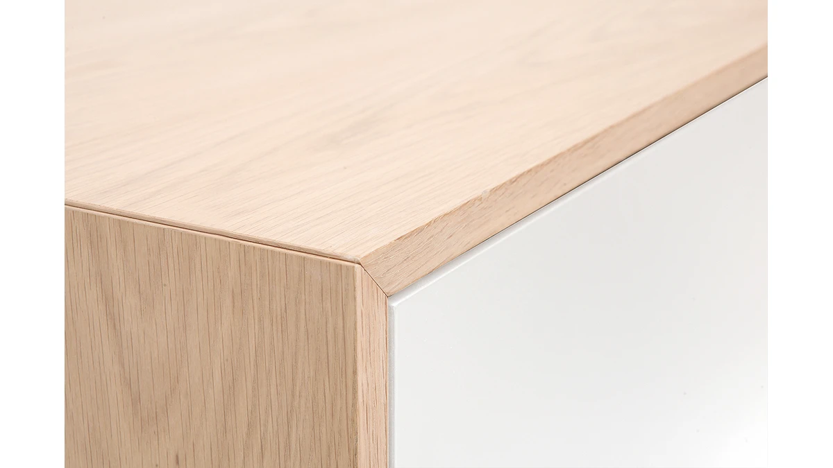 Buffet Haut Scandinave Bois Et Blanc 4 Portes L110 Cm SID 6 Buffet Haut Scandinave Bois Et Blanc 4 Portes L110 Cm SID – Image 4