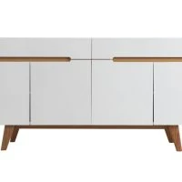 Buffet Scandinave Blanc Brillant Et Finition Bois L180cm MELKA