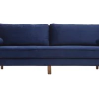 Canapé 3-4 Places En Tissu Velours Bleu Nuit Et Bois Clair IMPERIAL