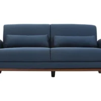 Canapé 3 Places En Tissu Bleu Foncé Et Bois Foncé EKTOR