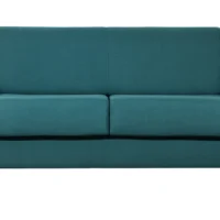 Canapé Convertible 3 Places En Tissu Bleu Canard Et Bois Clair Avec Matelas 18 Cm GRAHAM