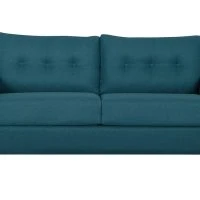 Canapé Convertible 3 Places En Tissu Bleu Canard Et Bois Clair Avec Matelas 9 Cm BEAUBOURG