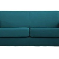 Canapé Convertible 3 Places En Tissu Bleu Canard Et Bois Clair Avec Matelas L140 Cm 12 Cm GRAHAM