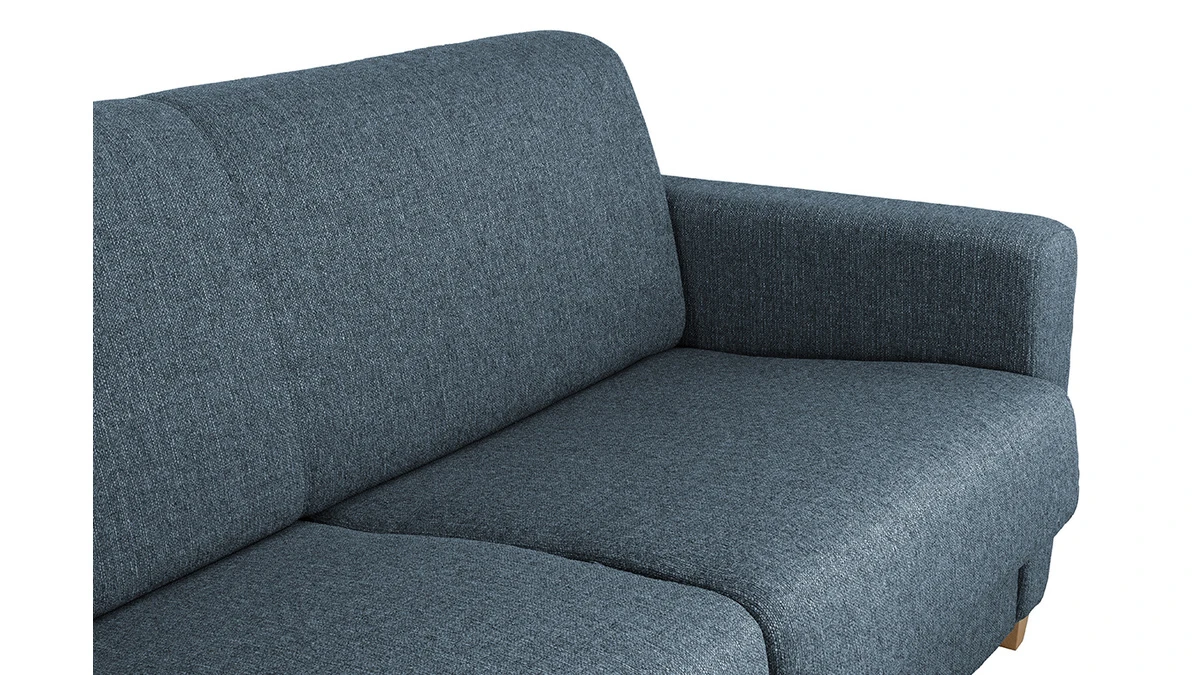 Canapé Convertible 3 Places En Tissu Bleu Et Bois Clair Avec Matelas L140 Cm 12 Cm GRAHAM 8 Canapé Convertible 3 Places En Tissu Bleu Et Bois Clair Avec Matelas L140 Cm 12 Cm GRAHAM – Image 6