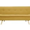Canapé Convertible 3 Places En Tissu Effet Velours Jaune Moutarde Et Bois Clair SENSO