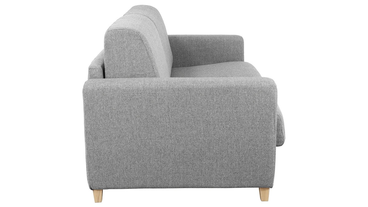 Canapé Convertible 3 Places En Tissu Gris Clair Et Bois Clair Avec Matelas L140 Cm 12 Cm GRAHAM 5 Canapé Convertible 3 Places En Tissu Gris Clair Et Bois Clair Avec Matelas L140 Cm 12 Cm GRAHAM – Image 3