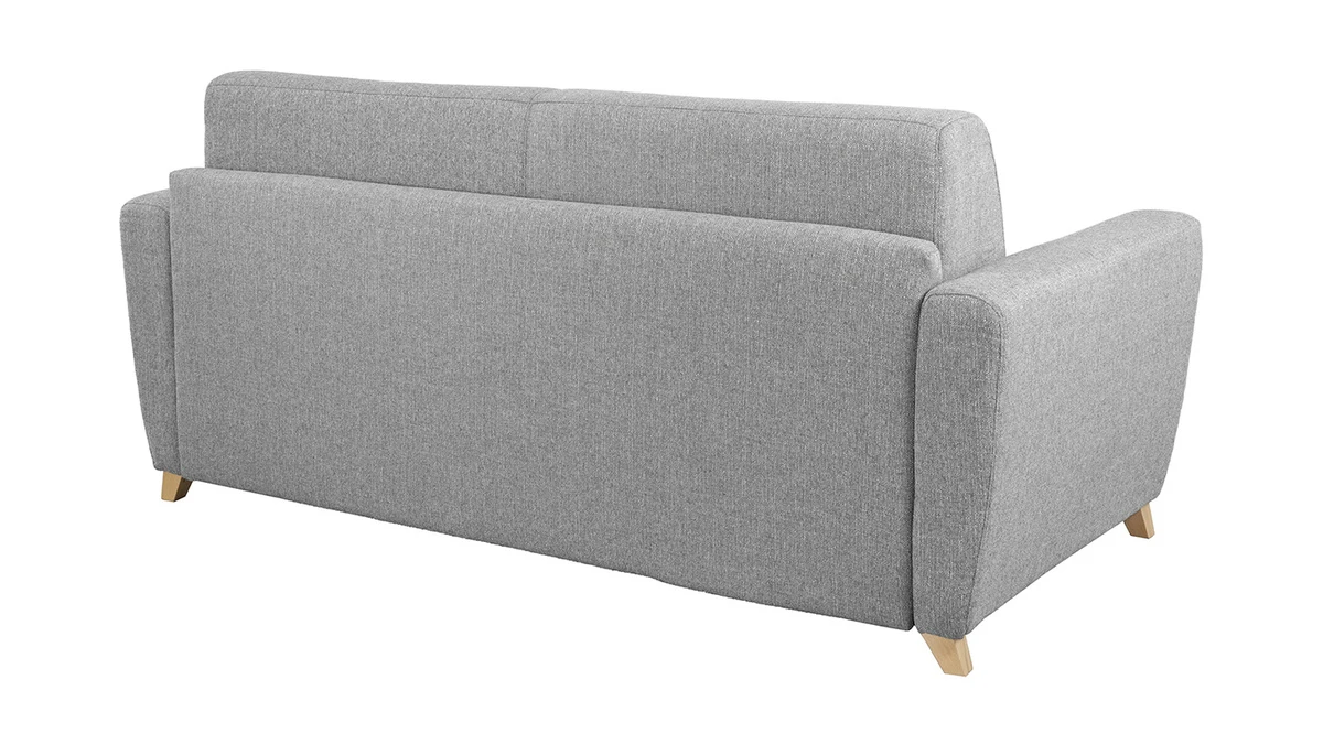 Canapé Convertible 3 Places En Tissu Gris Clair Et Bois Clair Avec Matelas L140 Cm 12 Cm GRAHAM 6 Canapé Convertible 3 Places En Tissu Gris Clair Et Bois Clair Avec Matelas L140 Cm 12 Cm GRAHAM – Image 4
