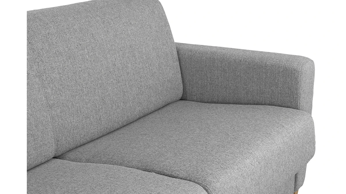 Canapé Convertible 3 Places En Tissu Gris Clair Et Bois Clair Avec Matelas L140 Cm 12 Cm GRAHAM 8 Canapé Convertible 3 Places En Tissu Gris Clair Et Bois Clair Avec Matelas L140 Cm 12 Cm GRAHAM – Image 6