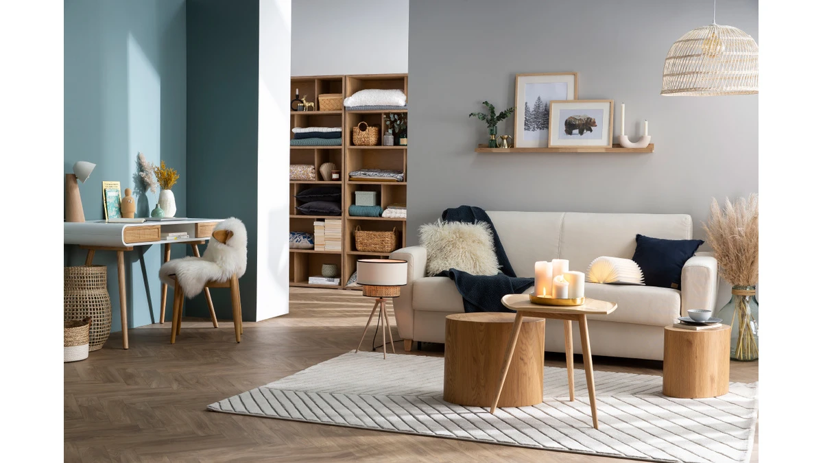 Canapé Convertible 3 Places En Tissu Gris Clair Et Bois Clair Avec Matelas L140 Cm 12 Cm GRAHAM 9 Canapé Convertible 3 Places En Tissu Gris Clair Et Bois Clair Avec Matelas L140 Cm 12 Cm GRAHAM – Image 7