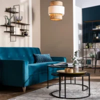 Canapé Convertible 3 Places En Tissu Velours Bleu Paon Et Bois Clair Avec Matelas 9 Cm CIGALE -Boutique Miliboo canape convertible 3 places en tissu velours bleu paon et bois clair avec matelas 9 cm cigale 48402 604f389589558 1200 675