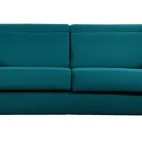 Canapé Convertible Avec Têtières Ajustables 3 Places En Tissu Bleu Paon Et Bois Clair Avec Matelas 13 Cm GOYA