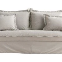 Canapé Convertible Déhoussable En Coton Beige Avec Matelas 13 Cm ALDO