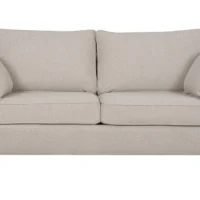 Canapé Convertible Scandinave 3 Places En Tissu Beige Et Bois Clair Avec Matelas 10 Cm PAPEL