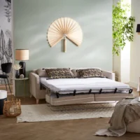 Canapé Convertible Scandinave 3 Places En Tissu Beige Et Bois Clair Avec Matelas 10 Cm PAPEL -Boutique Miliboo canape convertible scandinave 3 places en tissu beige et bois clair avec matelas 10 cm papel 51038 62d969988f70a 1200 675