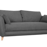 Canapé Convertible Scandinave 3 Places En Tissu Gris Anthracite Et Bois Clair Avec Matelas 10 Cm CREEP