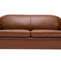 Canapé Convertible Vintage 3 Places Cuir Marron Et Bois Noir Avec Matelas 9 Cm CLUB