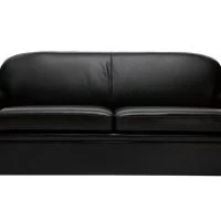 Canapé Convertible Vintage 3 Places Cuir Marron Foncé Et Bois Noir Avec Matelas 9 Cm CLUB