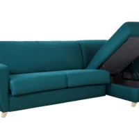 Canapé D'angle Convertible Réversible Avec Coffre 4 Places En Tissu Bleu Canard Et Bois Clair GRAHAM -Boutique Miliboo canape dangle convertible reversible avec coffre 4 places en tissu bleu canard et bois clair graham 49271 602fdff12a59e 1200 675