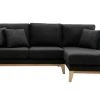 Canapé D'angle Droit Déhoussable 4 Places En Tissu Gris Foncé Et Bois Clair OSLO