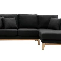 Canapé D'angle Droit Déhoussable 4 Places En Tissu Gris Foncé Et Bois Clair OSLO