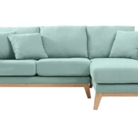 Canapé D'angle Droit Déhoussable 4 Places En Tissu Vert Lagon Et Bois Clair OSLO